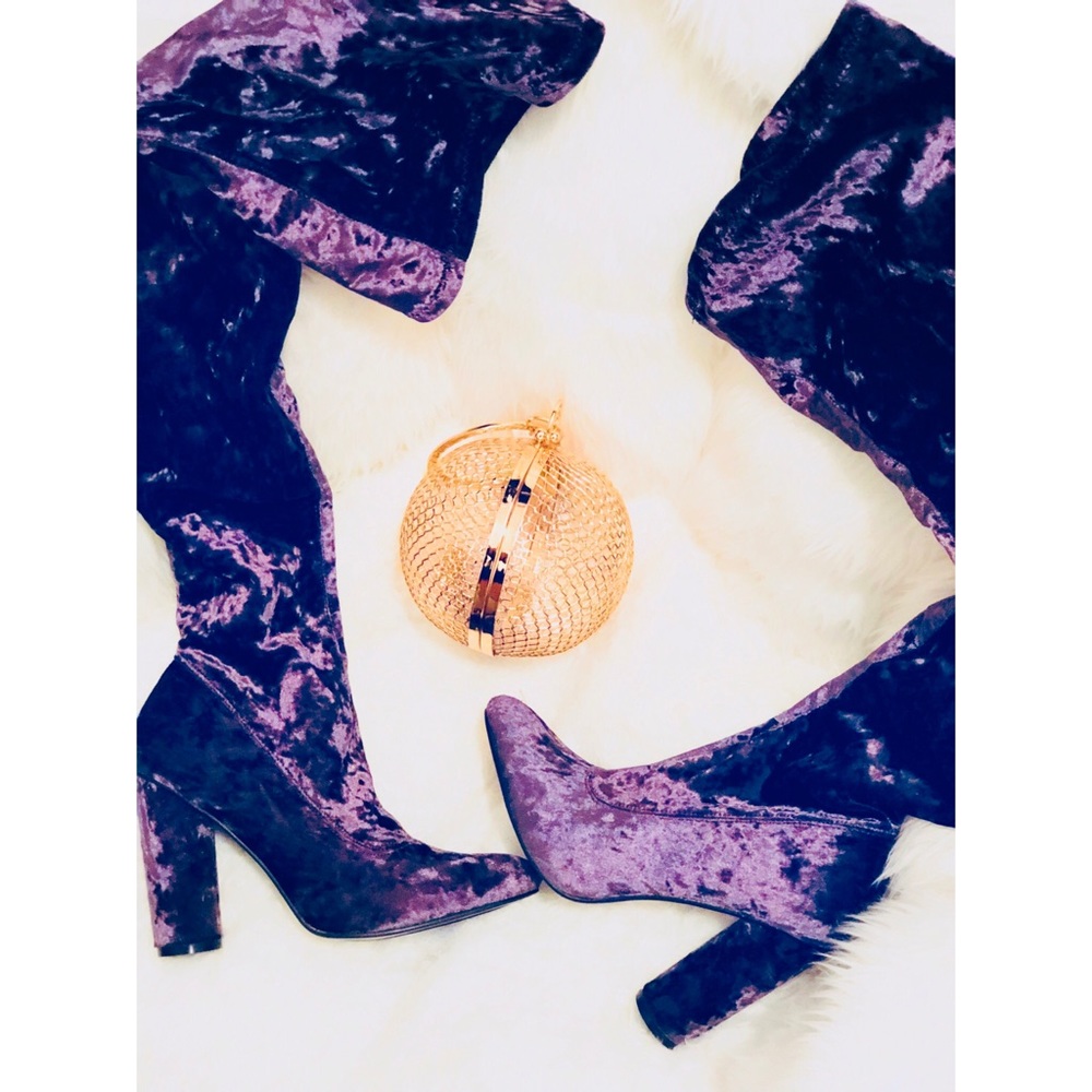 Crushed Velvet Pointy Toe Chunky Heel OTK Boots ⚜️